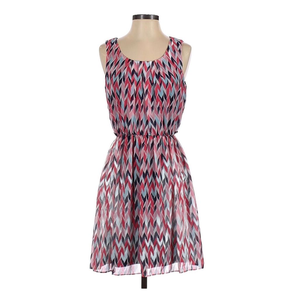 Coral Pink Blue White Chevron Print Sleeveless Dress. It’s super cute and the co